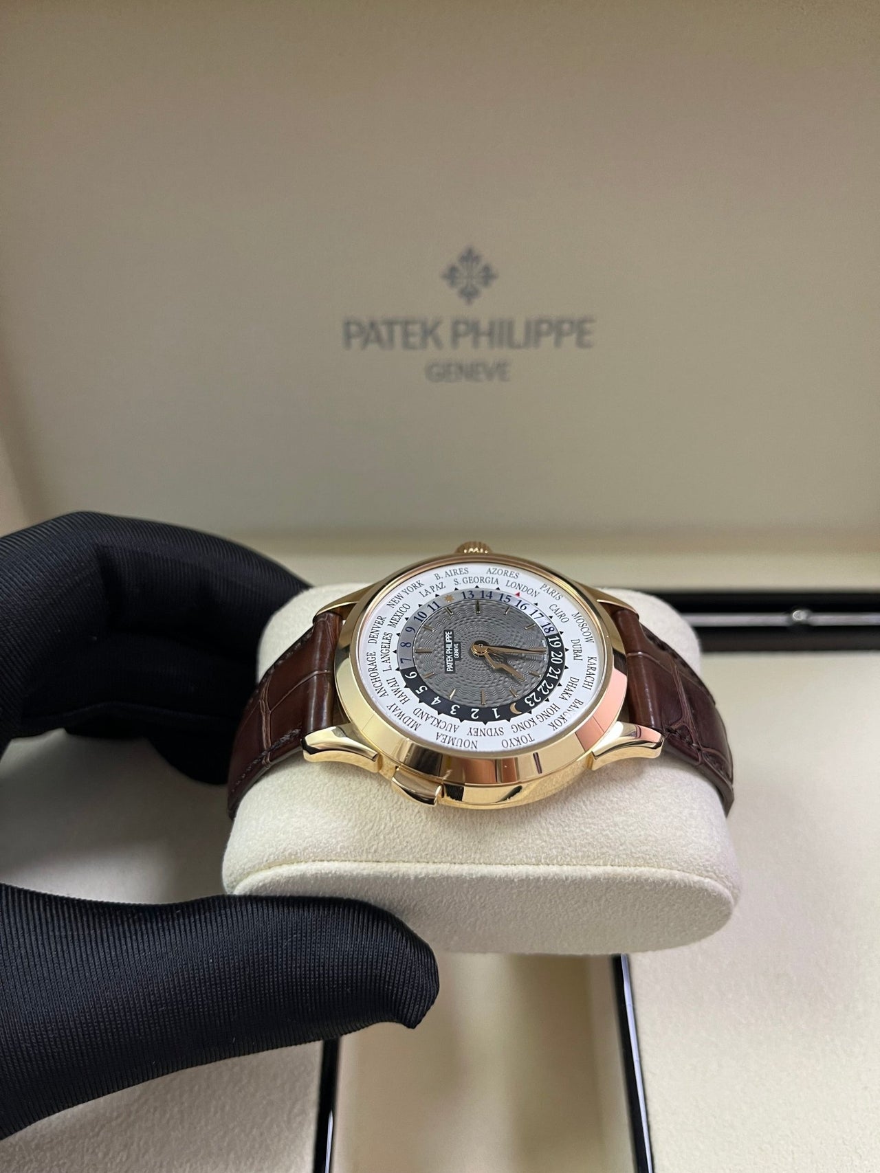 Patek Philippe World Time Rose Gold Charcoal Gray Dial 5230R - 001 - WatchesOff5thWatch