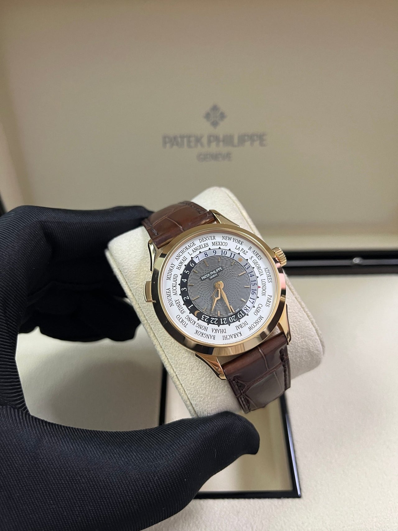 Patek Philippe World Time Rose Gold Charcoal Gray Dial 5230R - 001 - WatchesOff5thWatch