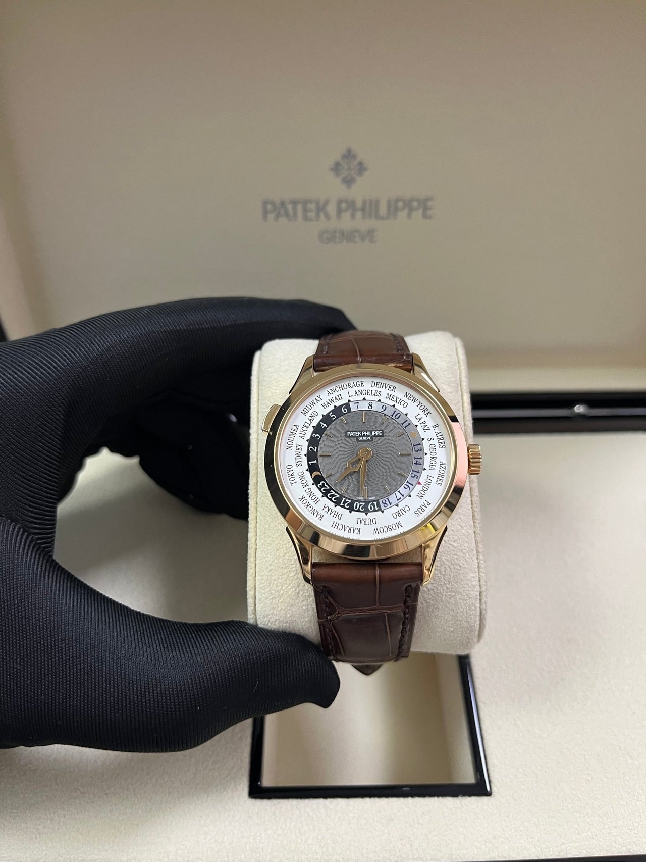 Patek Philippe World Time Rose Gold Charcoal Gray Dial 5230R - 001 - WatchesOff5thWatch