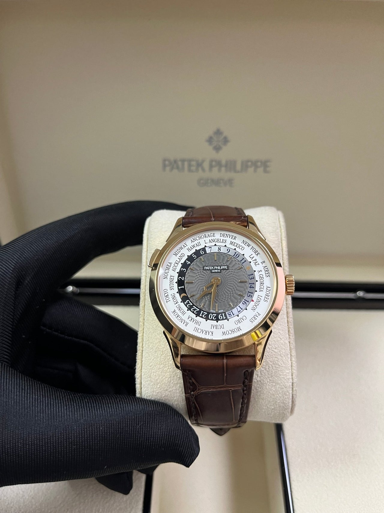 Patek Philippe World Time Rose Gold Charcoal Gray Dial 5230R - 001 - WatchesOff5thWatch