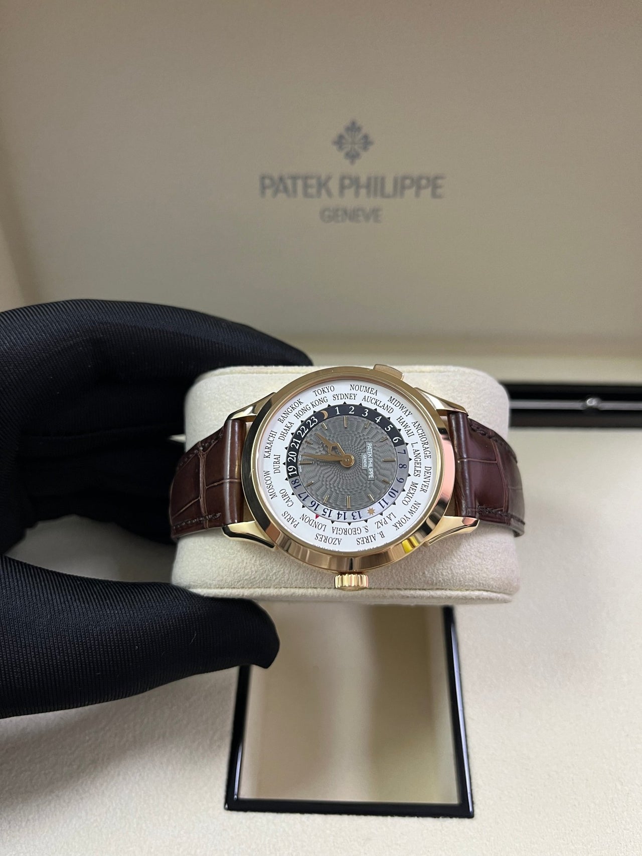 Patek Philippe World Time Rose Gold Charcoal Gray Dial 5230R - 001 - WatchesOff5thWatch