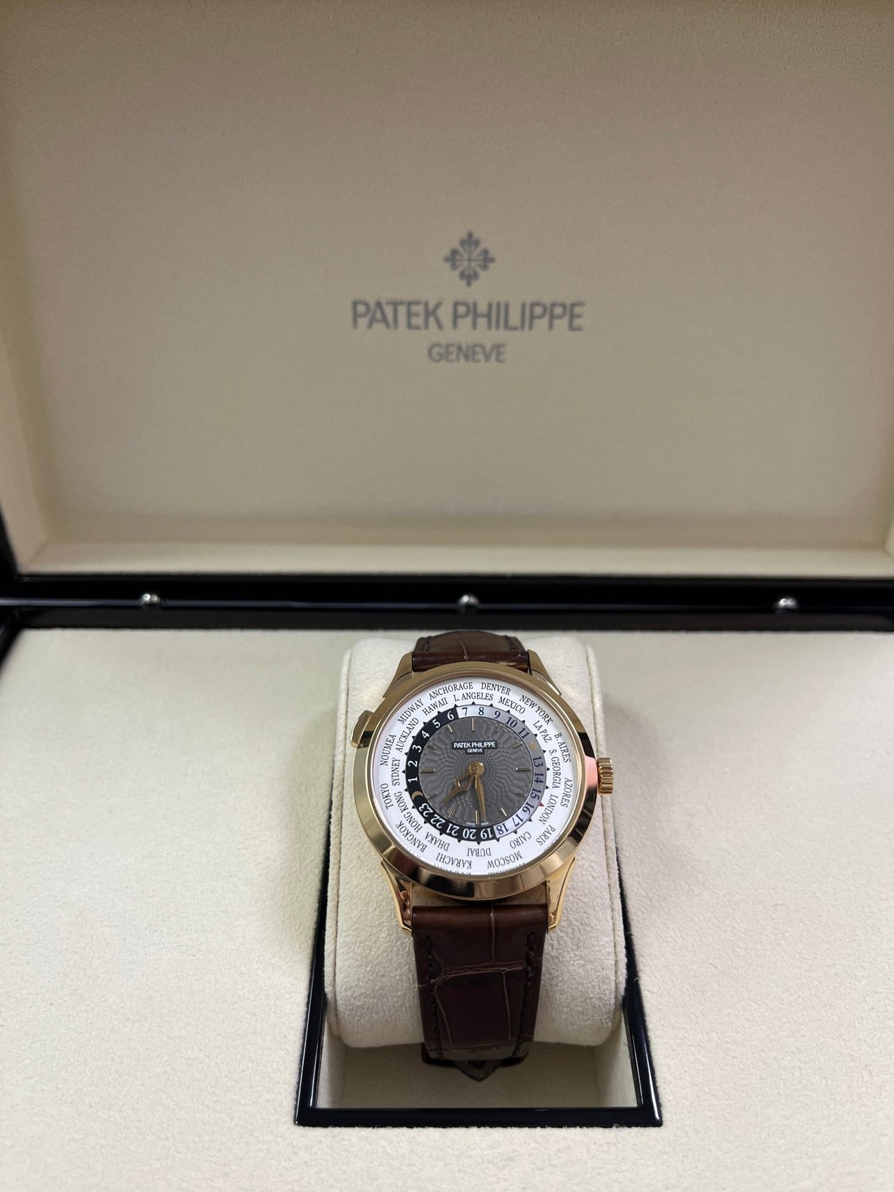 Patek Philippe World Time Rose Gold Charcoal Gray Dial 5230R - 001 - WatchesOff5thWatch