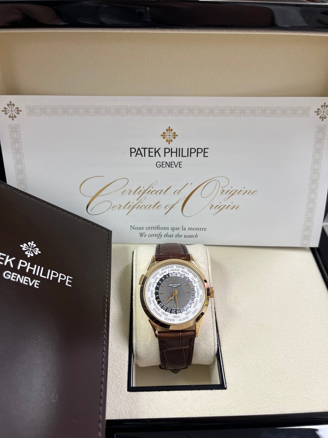 Patek Philippe World Time Rose Gold Charcoal Gray Dial 5230R - 001 - WatchesOff5thWatch