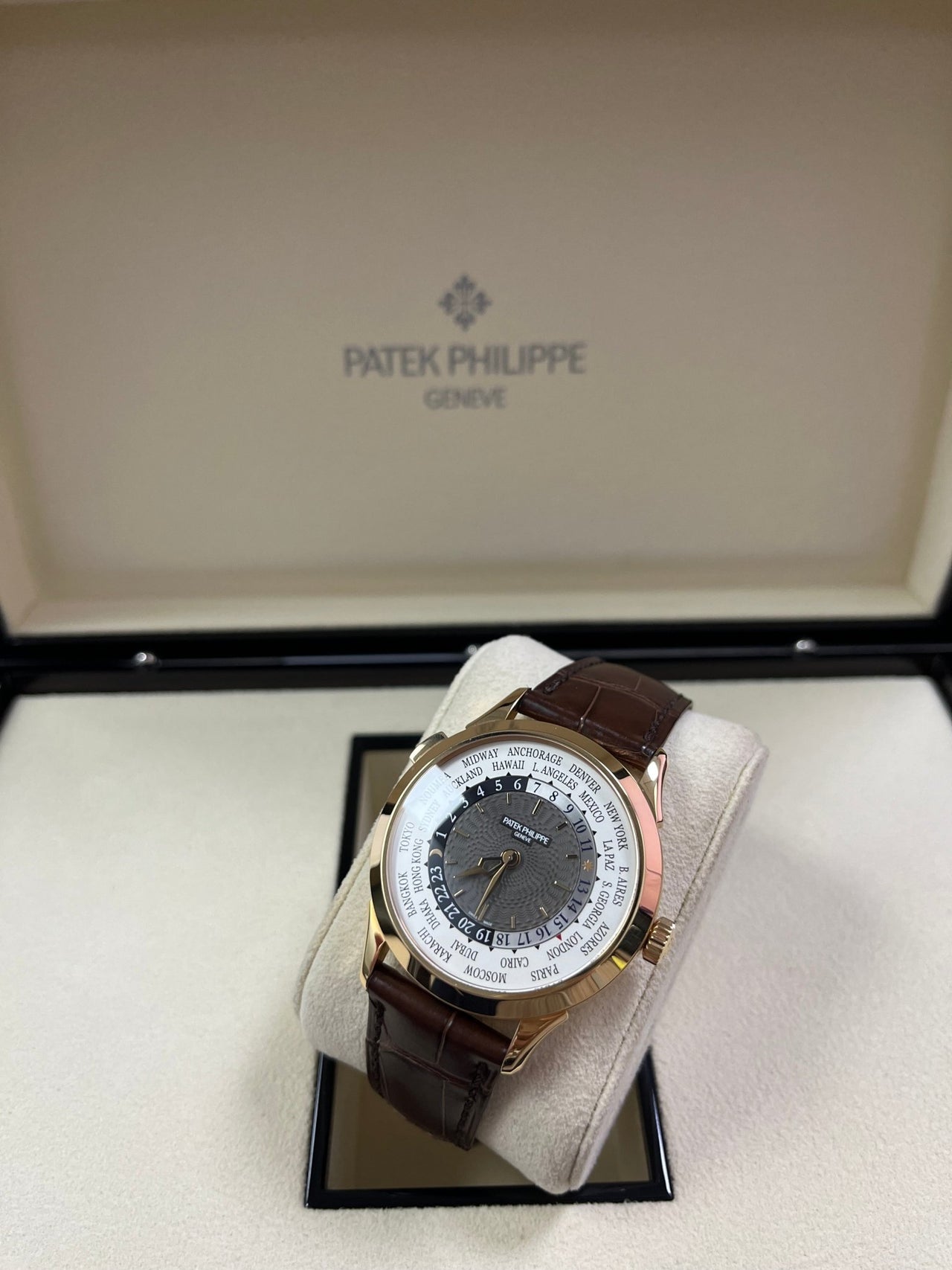 Patek Philippe World Time Rose Gold Charcoal Gray Dial 5230R - 001 - WatchesOff5thWatch