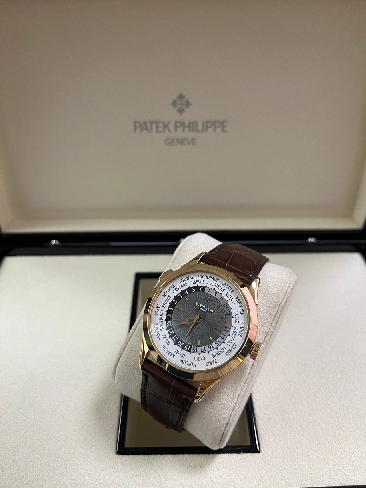 Patek Philippe World Time Rose Gold Charcoal Gray Dial 5230R - 001 - WatchesOff5thWatch