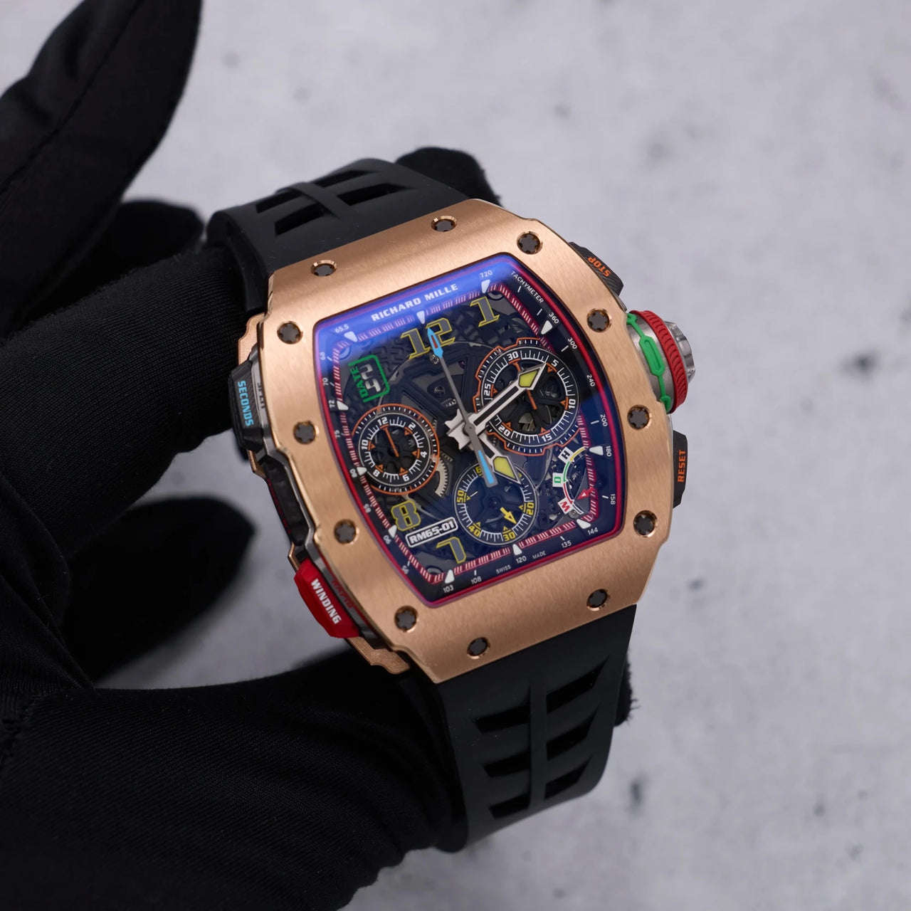 Richard Mille Chronograph Rose Gold and Carbon (Reference 65-01) - WatchesOff5thWatch