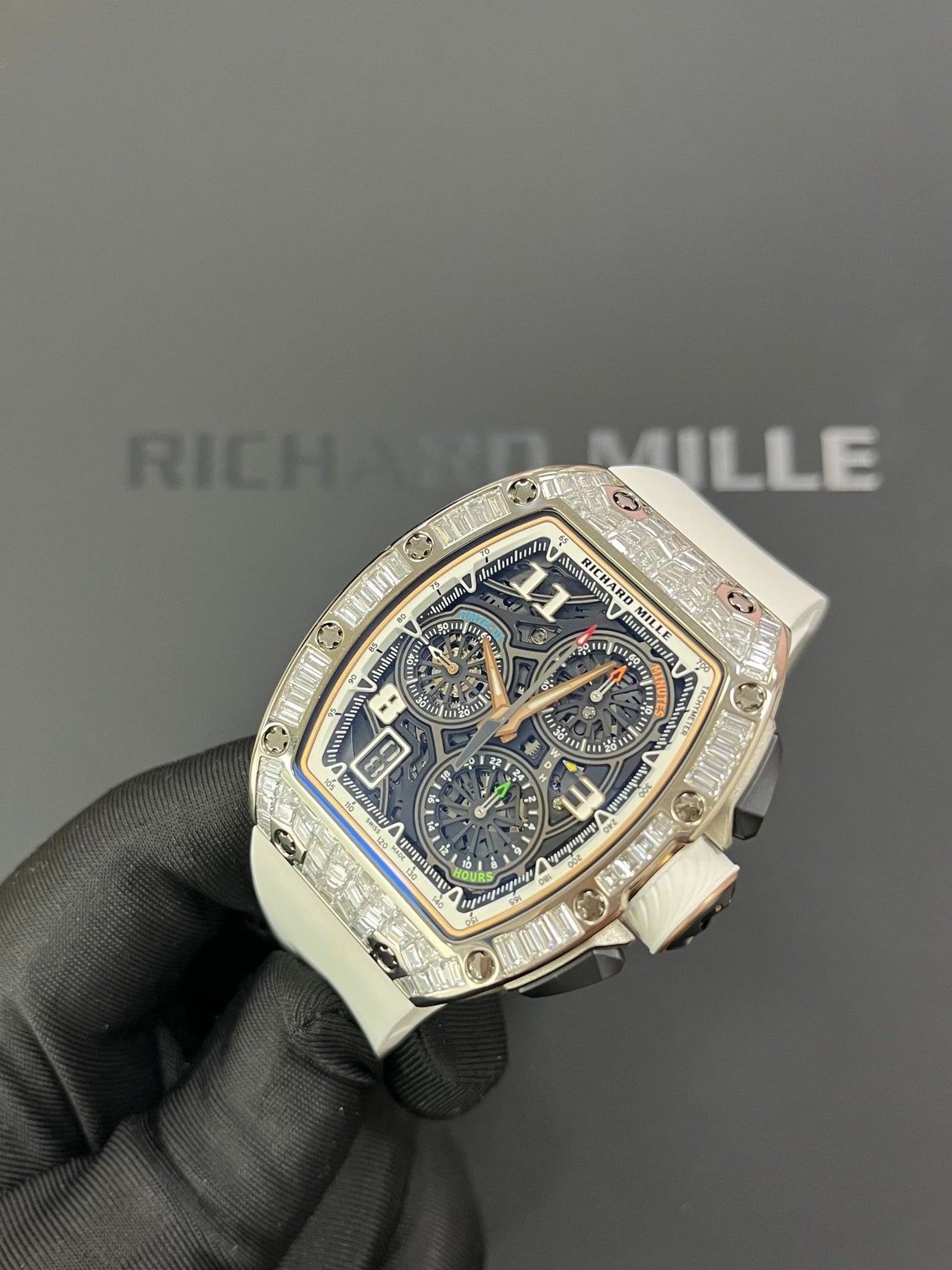 Richard Mille RM 72 - 01Automatic Winding Lifestyle Flyback Chronograph White Gold with Baguette Diamonds - WatchesOff5th