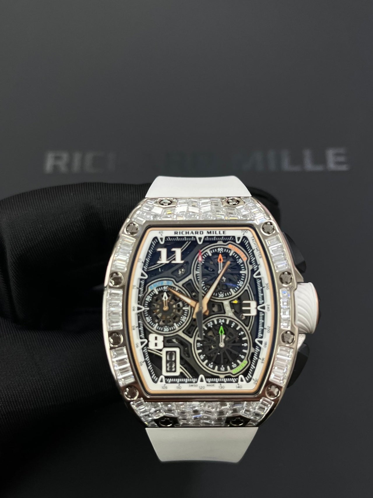 Richard Mille RM 72 - 01Automatic Winding Lifestyle Flyback Chronograph White Gold with Baguette Diamonds - WatchesOff5th