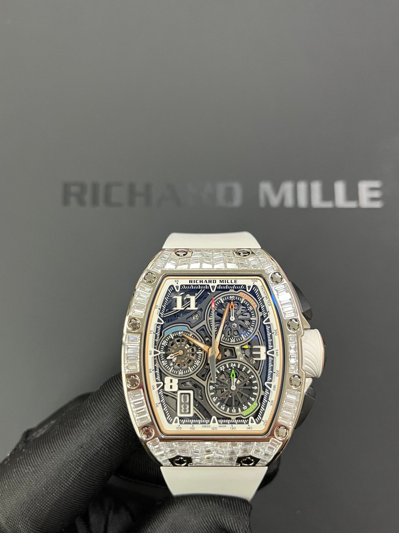 Richard Mille RM 72 - 01Automatic Winding Lifestyle Flyback Chronograph White Gold with Baguette Diamonds - WatchesOff5th