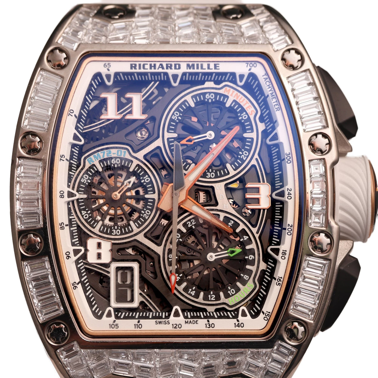 Richard Mille RM 72 - 01Automatic Winding Lifestyle Flyback Chronograph White Gold with Baguette Diamonds - WatchesOff5th