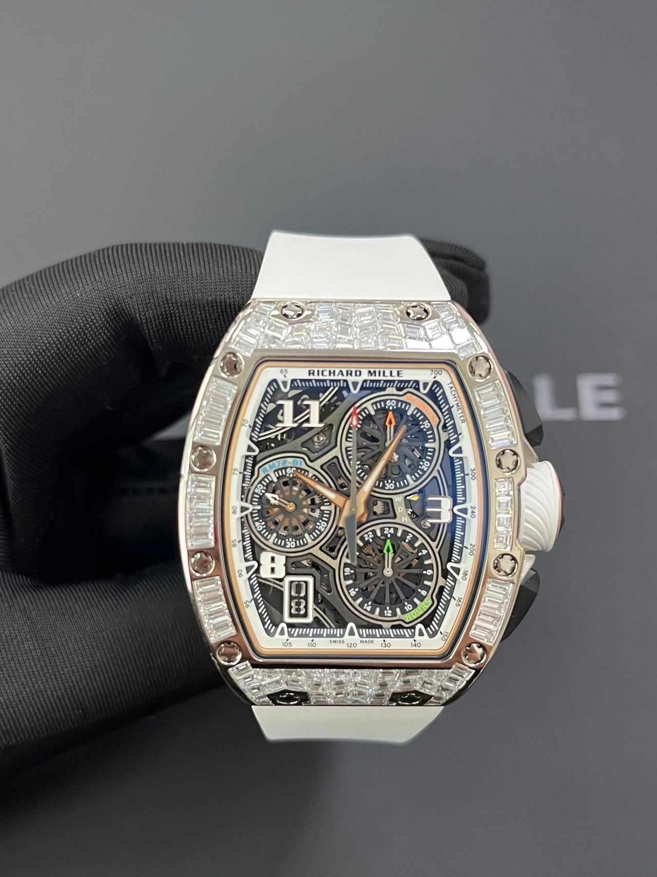 Richard Mille RM 72 - 01Automatic Winding Lifestyle Flyback Chronograph White Gold with Baguette Diamonds - WatchesOff5th