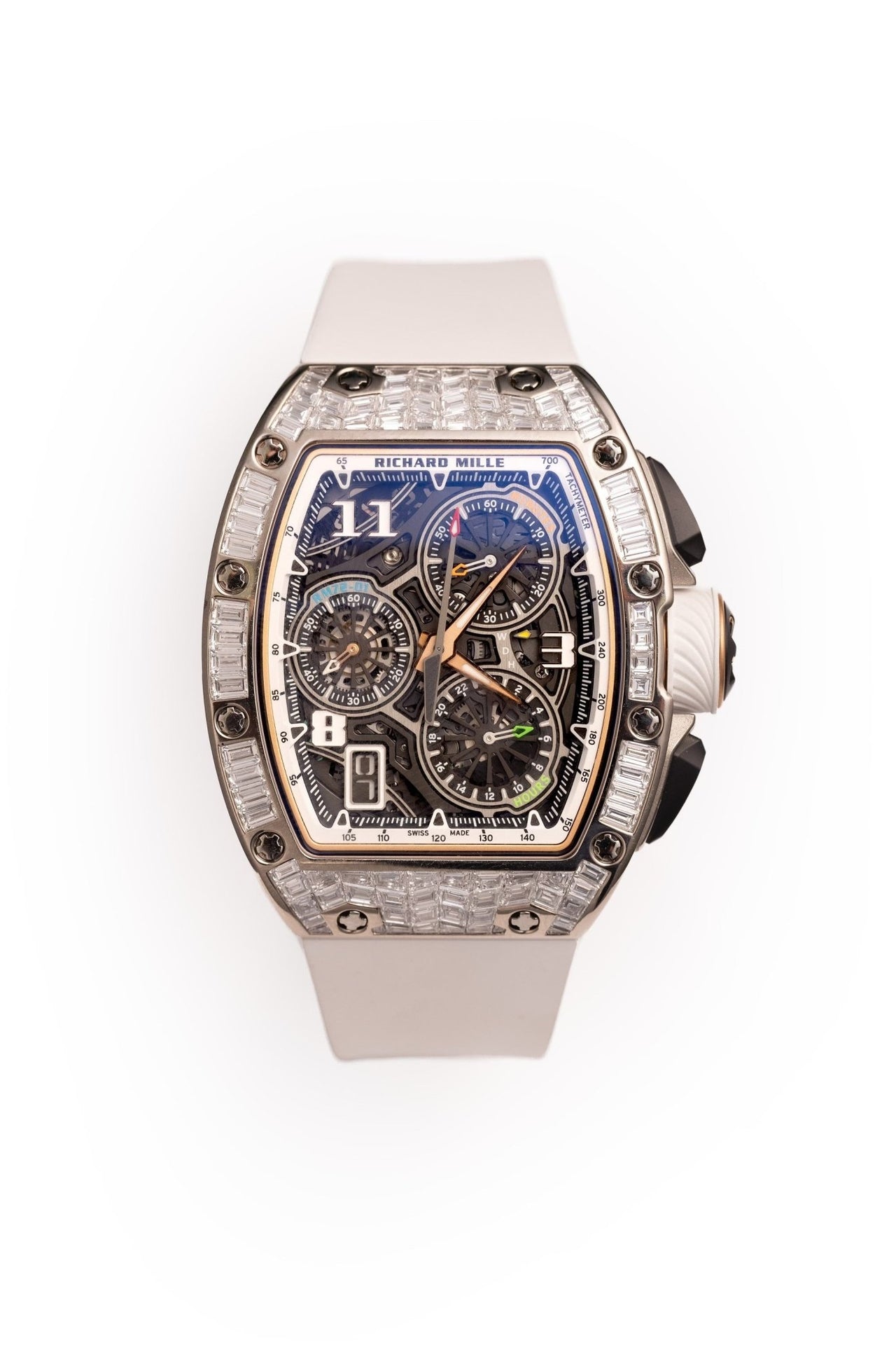 Richard Mille RM 72 - 01Automatic Winding Lifestyle Flyback Chronograph White Gold with Baguette Diamonds - WatchesOff5th