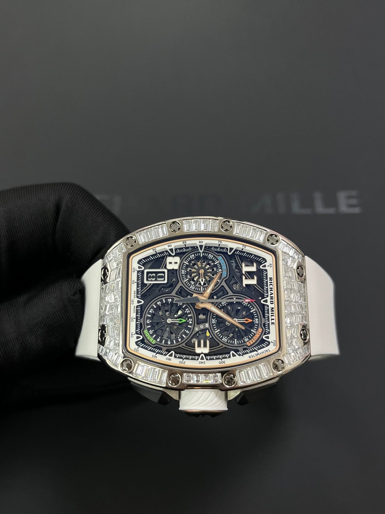 Richard Mille RM 72 - 01Automatic Winding Lifestyle Flyback Chronograph White Gold with Baguette Diamonds - WatchesOff5th