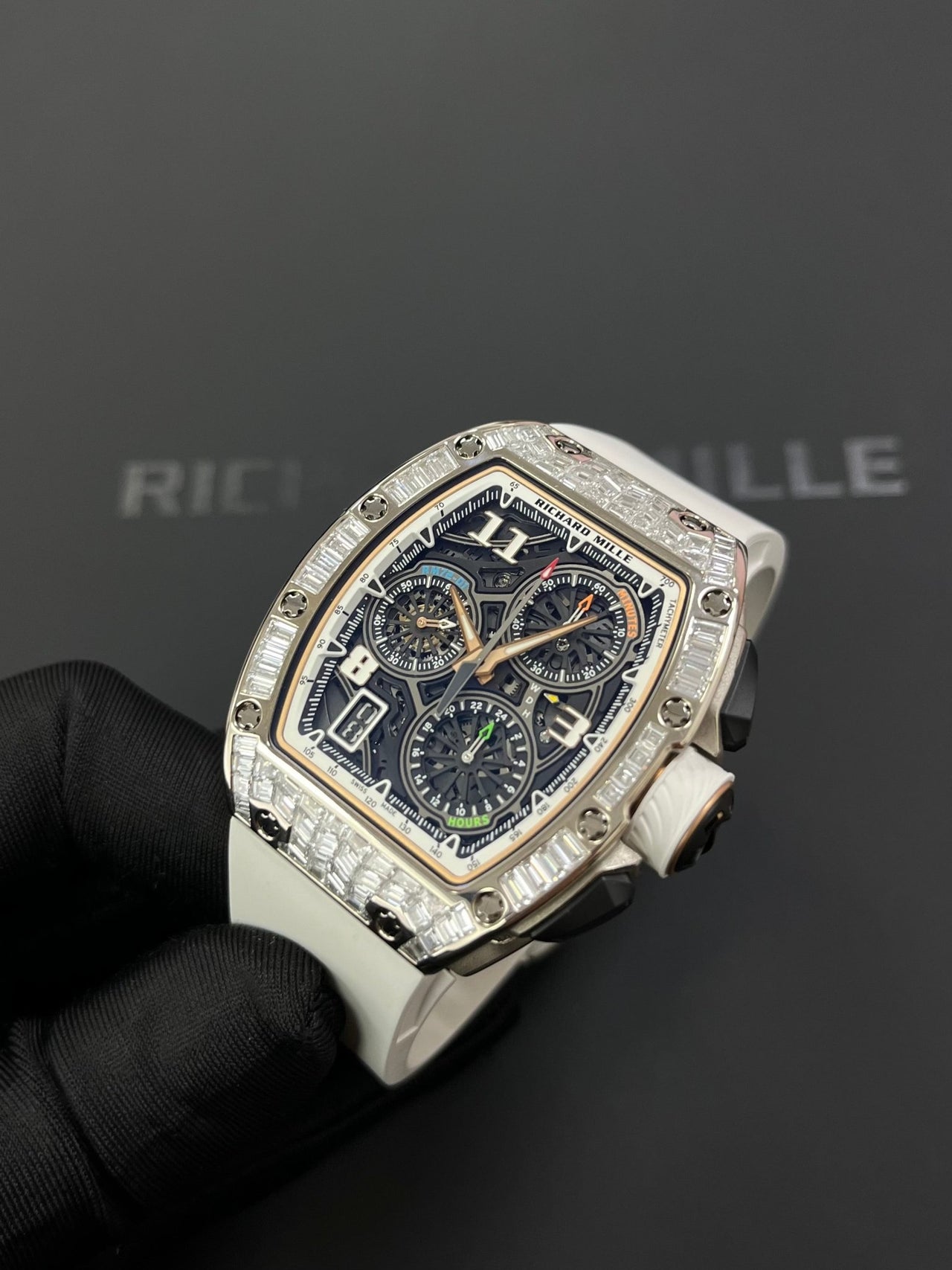 Richard Mille RM 72 - 01Automatic Winding Lifestyle Flyback Chronograph White Gold with Baguette Diamonds - WatchesOff5th