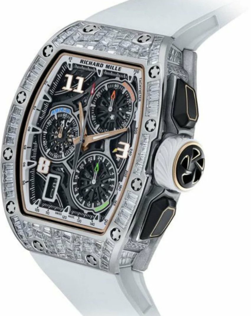 Richard Mille RM 72 - 01Automatic Winding Lifestyle Flyback Chronograph White Gold with Baguette Diamonds - WatchesOff5th