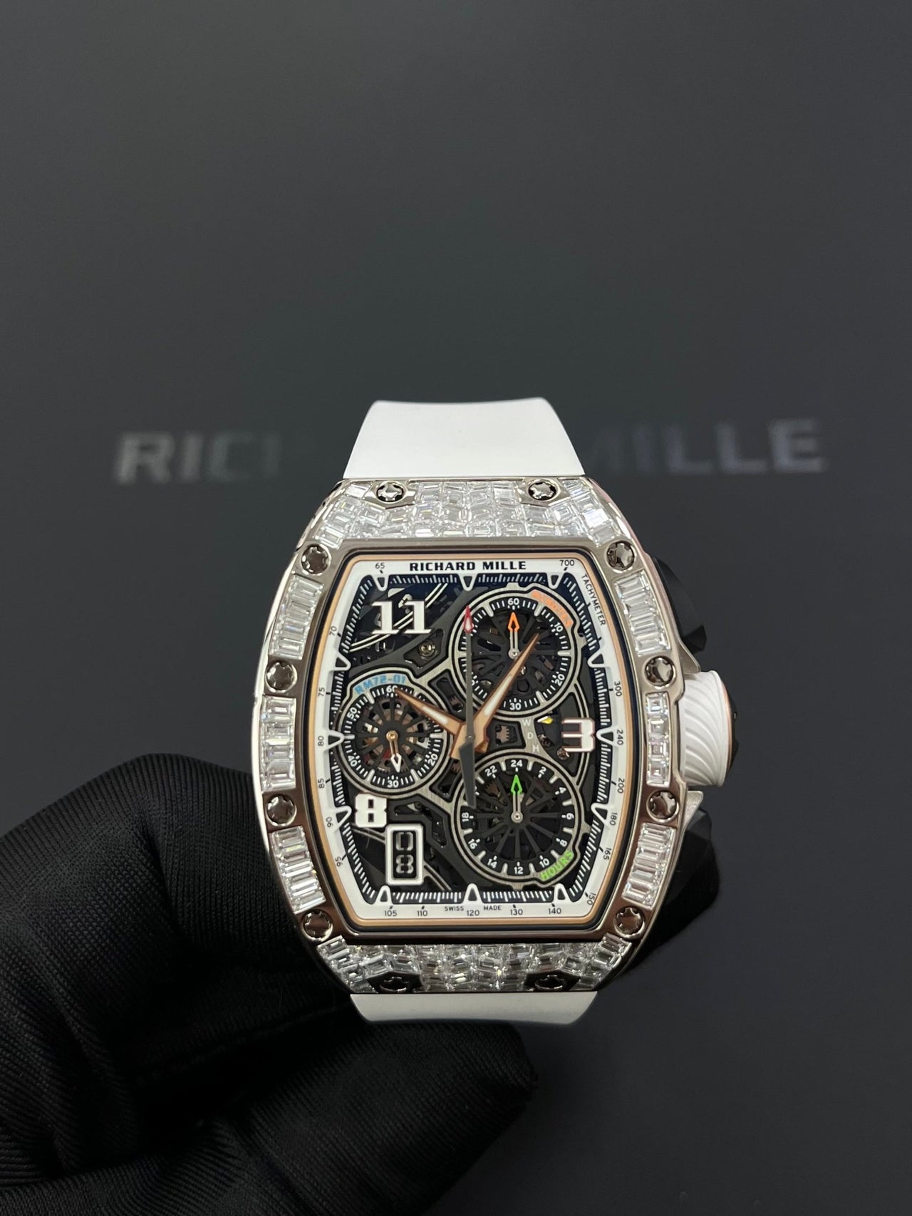 Richard Mille RM 72 - 01Automatic Winding Lifestyle Flyback Chronograph White Gold with Baguette Diamonds - WatchesOff5th