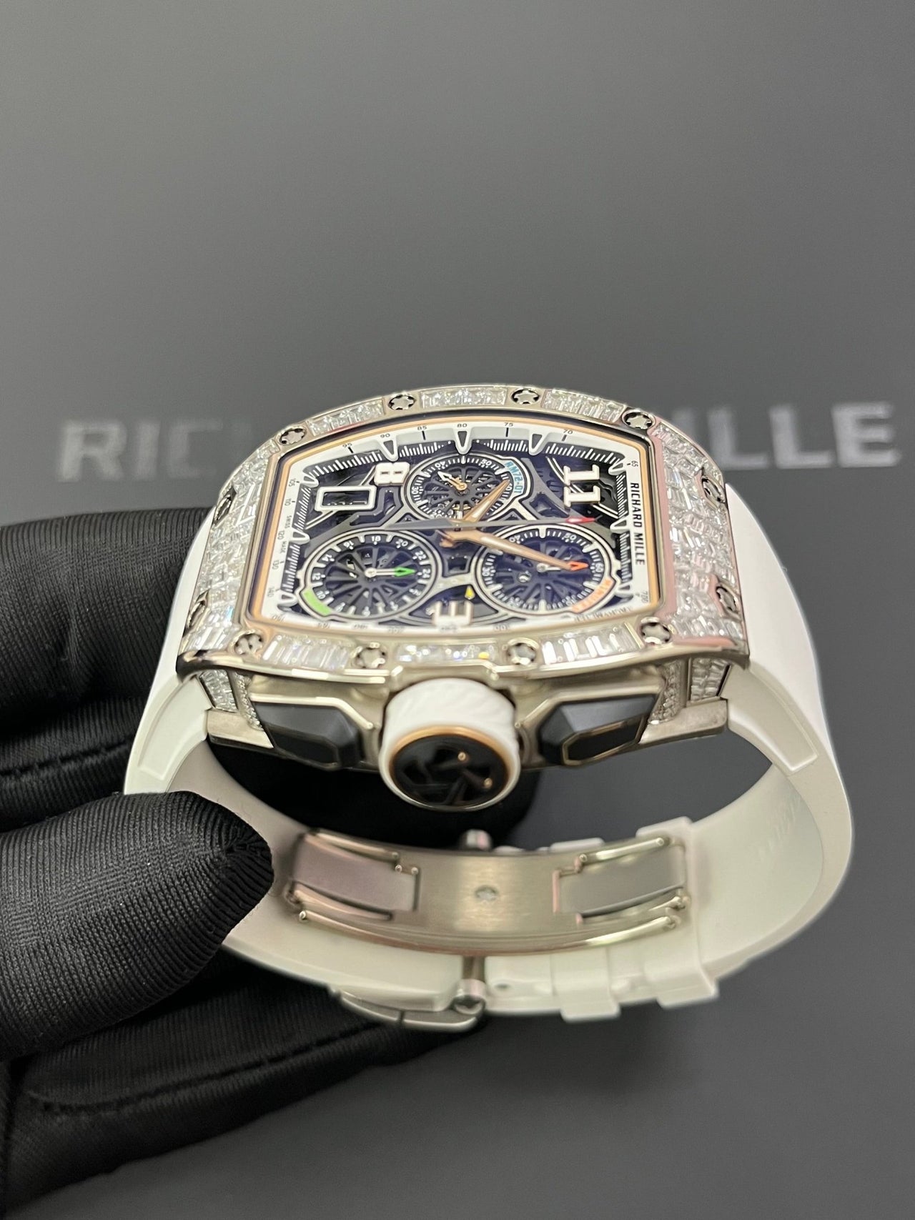 Richard Mille RM 72 - 01Automatic Winding Lifestyle Flyback Chronograph White Gold with Baguette Diamonds - WatchesOff5th