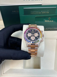 Thumbnail for Rolex 126595RBOW Rainbow New Reference Rose Gold Black Dial 2025 - WatchesOff5thWatch