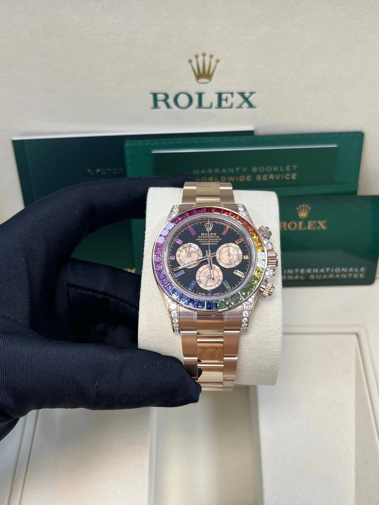 Rolex 126595RBOW Rainbow New Reference Rose Gold Black Dial 2025 - WatchesOff5thWatch