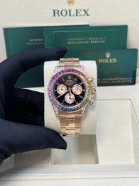 Thumbnail for Rolex 126595RBOW Rainbow New Reference Rose Gold Black Dial 2025 - WatchesOff5thWatch