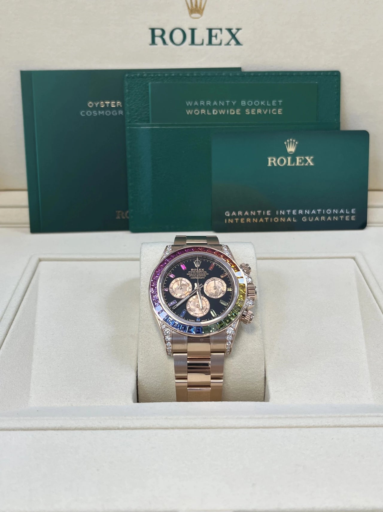 Rolex 126595RBOW Rainbow New Reference Rose Gold Black Dial 2025 - WatchesOff5thWatch