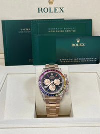 Thumbnail for Rolex 126595RBOW Rainbow New Reference Rose Gold Black Dial 2025 - WatchesOff5thWatch