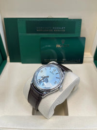 Thumbnail for Rolex 1908 Ice Blue Motif Index Dial Leather Strap Reference 52506 Brown Alligator Strap - WatchesOff5thWatch