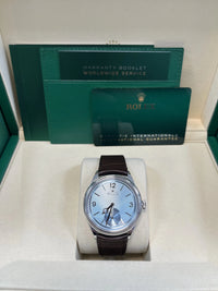 Thumbnail for Rolex 1908 Ice Blue Motif Index Dial Leather Strap Reference 52506 Brown Alligator Strap - WatchesOff5thWatch