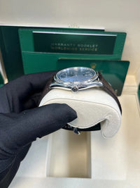 Thumbnail for Rolex 1908 Ice Blue Motif Index Dial Leather Strap Reference 52506 Brown Alligator Strap - WatchesOff5thWatch