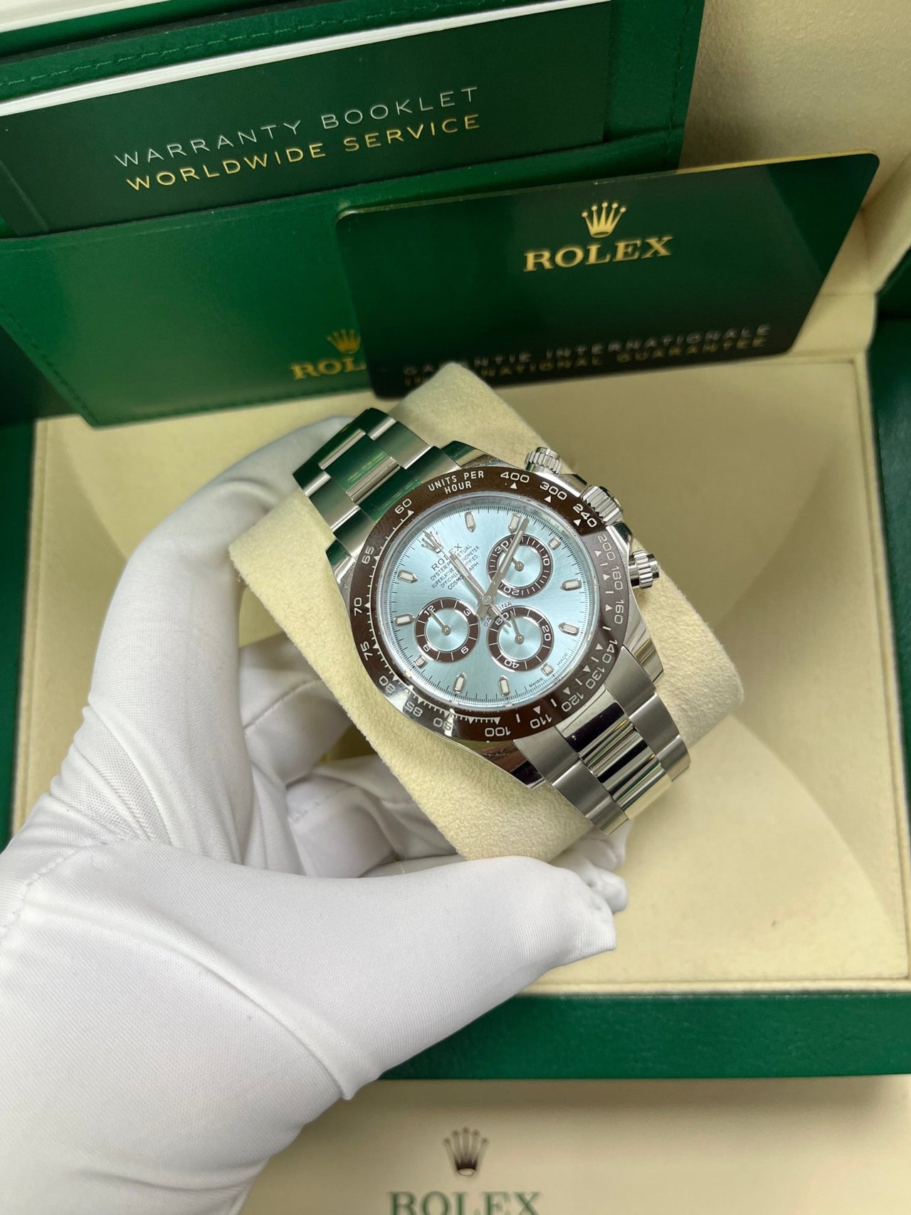 Rolex 950 Platinum Cosmograph Daytona 40 Watch - Ice Blue Index Dial (Ref # 116506) - WatchesOff5thWatch