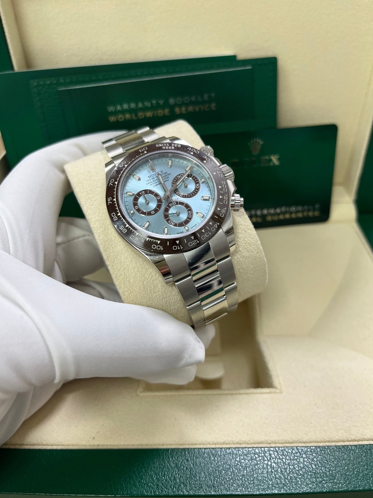 Rolex 950 Platinum Cosmograph Daytona 40 Watch - Ice Blue Index Dial (Ref # 116506) - WatchesOff5thWatch