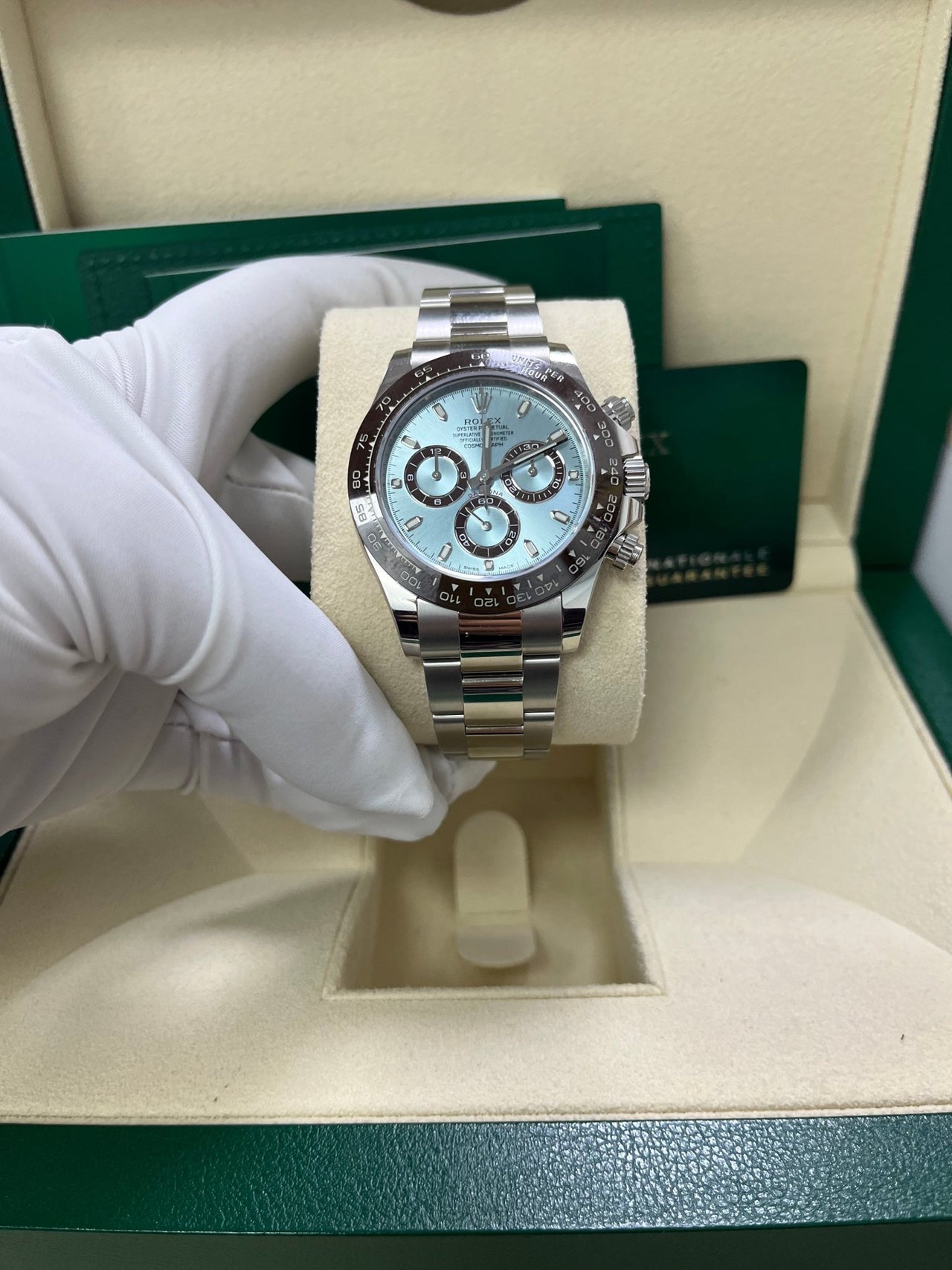 Rolex 950 Platinum Cosmograph Daytona 40 Watch - Ice Blue Index Dial (Ref # 116506) - WatchesOff5thWatch