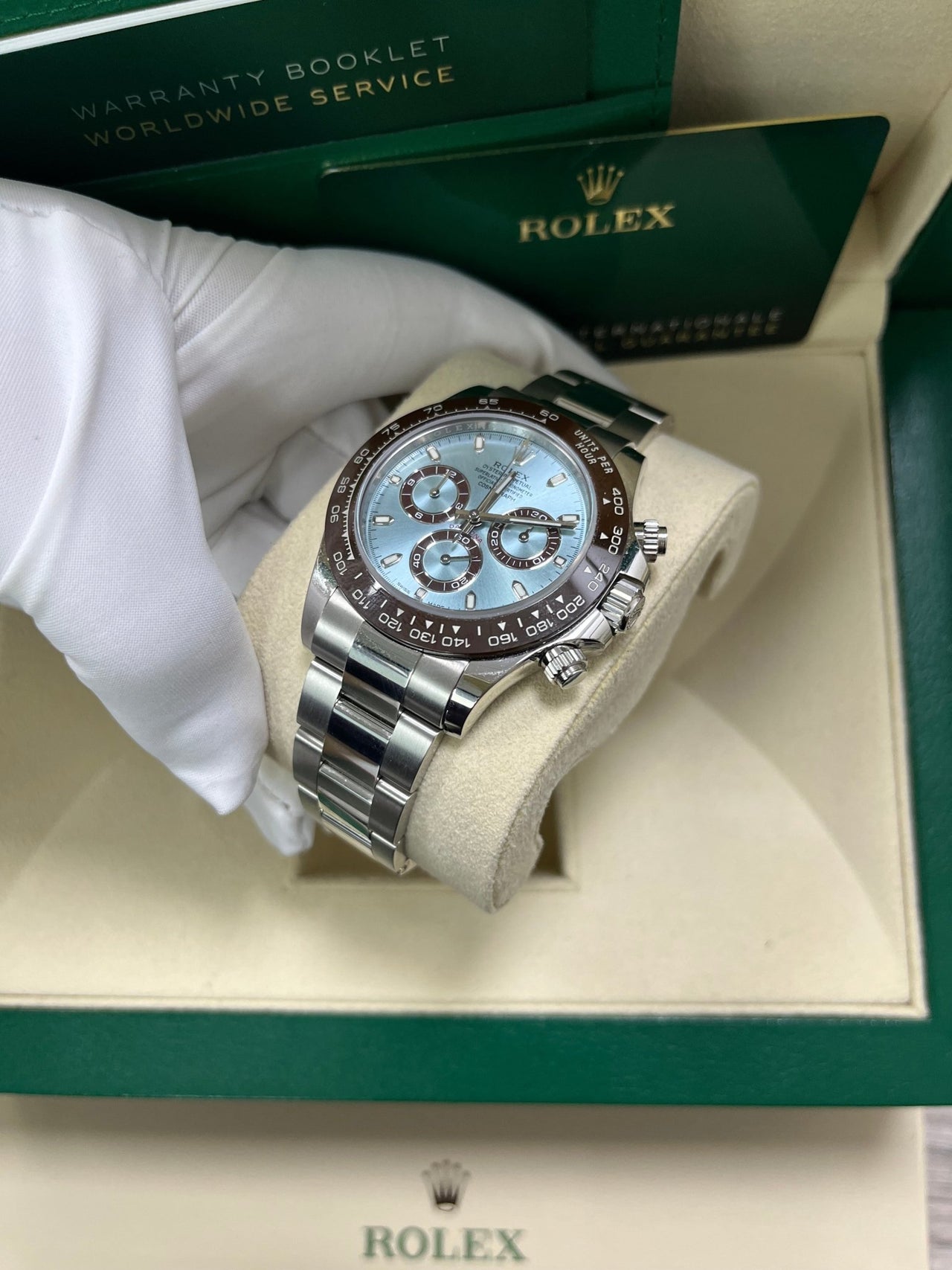 Rolex 950 Platinum Cosmograph Daytona 40 Watch - Ice Blue Index Dial (Ref # 116506) - WatchesOff5thWatch