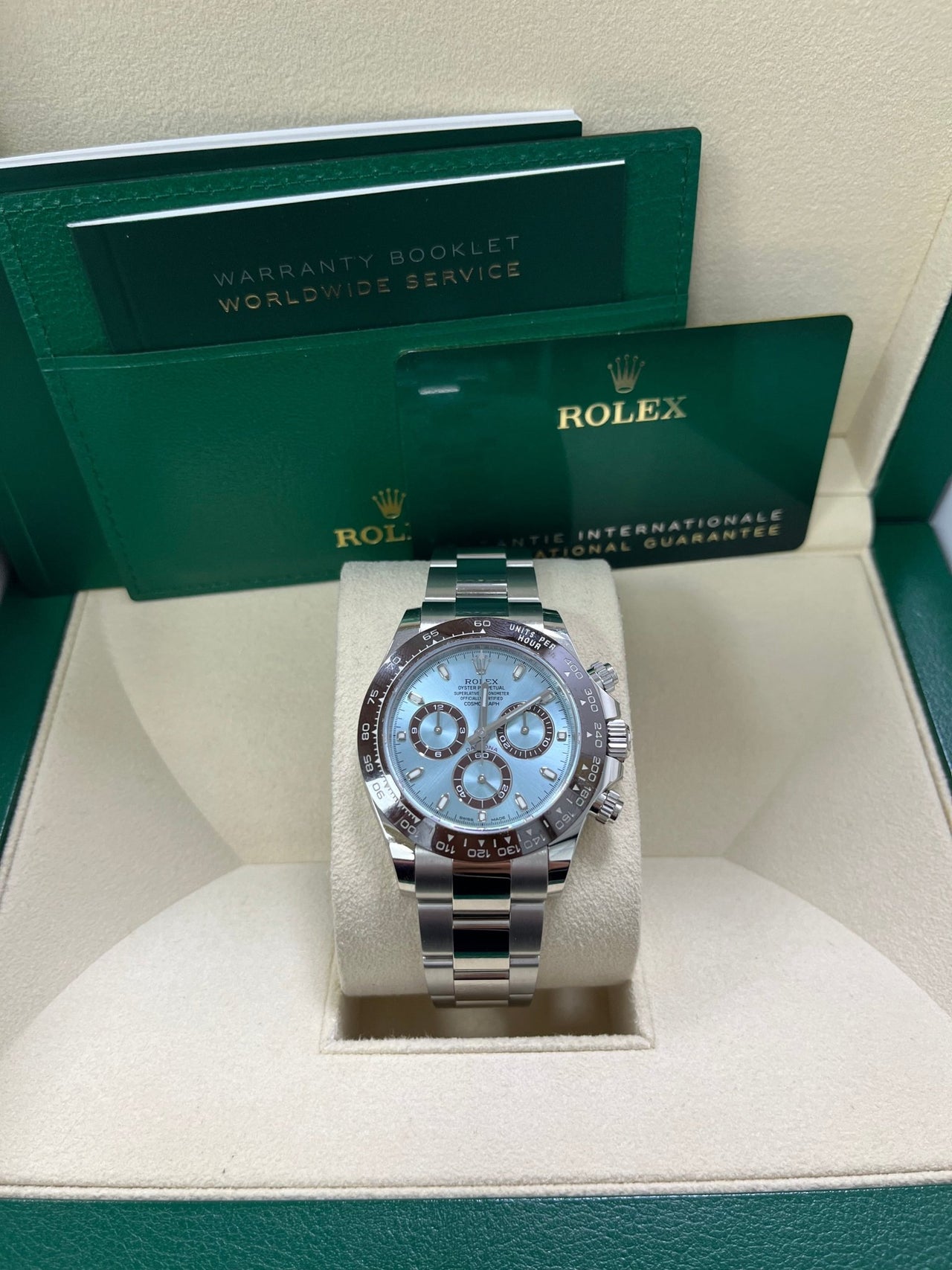 Rolex 950 Platinum Cosmograph Daytona 40 Watch - Ice Blue Index Dial (Ref # 116506) - WatchesOff5thWatch