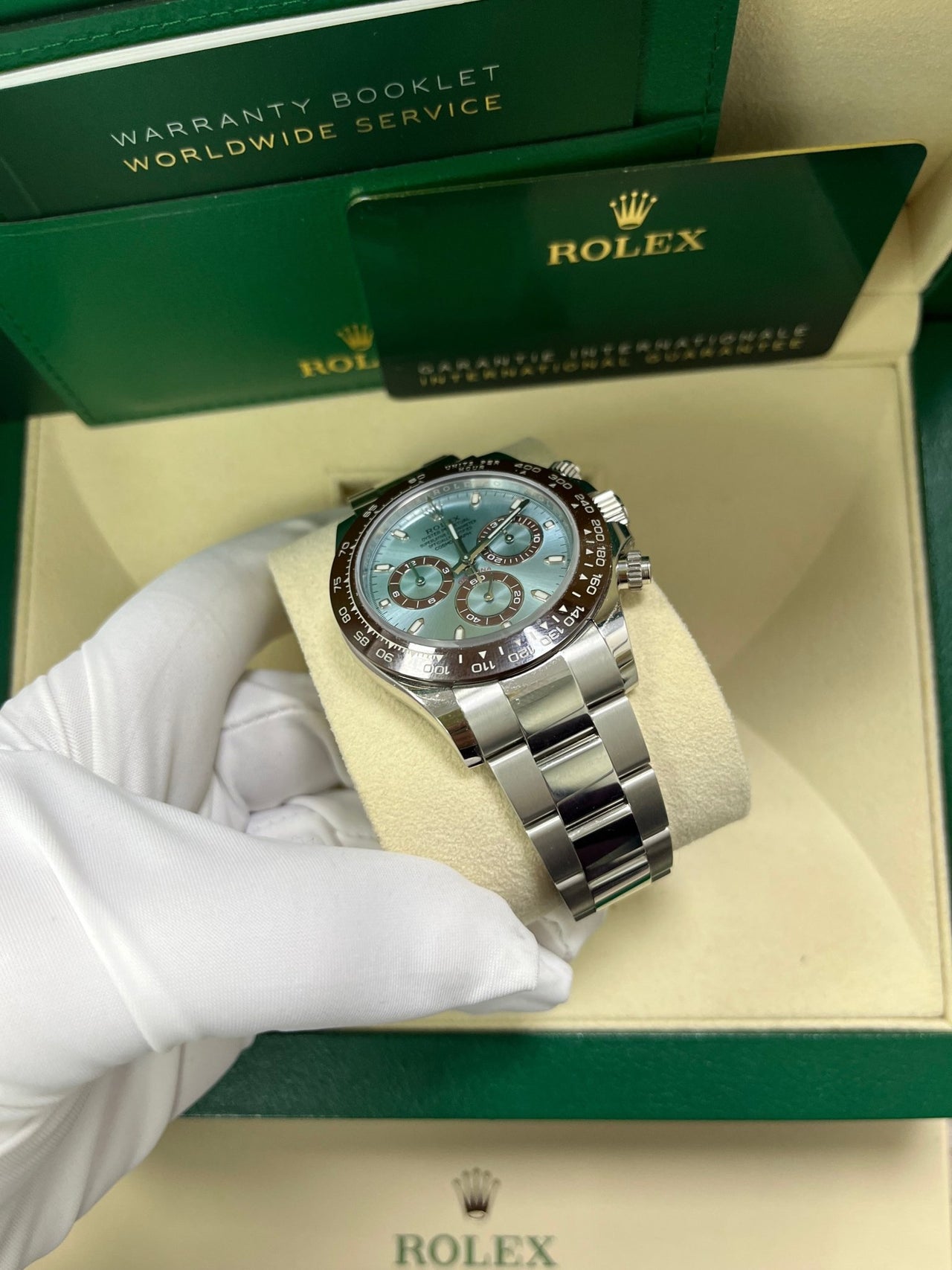 Rolex 950 Platinum Cosmograph Daytona 40 Watch - Ice Blue Index Dial (Ref # 116506) - WatchesOff5thWatch