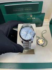 Thumbnail for Rolex 950 Platinum Day - Date 40 Watch - Smooth Bezel - Ice Blue Diagonal Motif Index Dial - President Bracelet (Ref  228206) - WatchesOff5thWatch