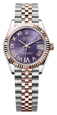 Thumbnail for Rolex Datejust 31mm Steel and Everose Gold Aubergine Roman Diamond Dial Fluted Bezel Jubilee Bracelet (Ref# 278271-0020)