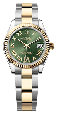 Thumbnail for Rolex Datejust 31mm Steel and Yellow Gold Olive Green Roman Diamond Dial Fluted Bezel Oyster Bracelet (Ref# 278273-0015)