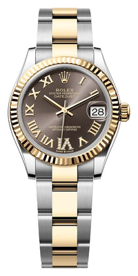 Thumbnail for Rolex Datejust 31mm Steel and Yellow Gold Dark Grey Roman Diamond Dial Fluted Bezel Oyster Bracelet (Ref# 278273-0017)