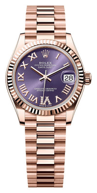 Thumbnail for Rolex Datejust 31mm 18K Everose Gold Aubergine Roman Diamond Dial Fluted Bezel President Bracelet (Ref# 278275-0029) - WatchesOff5thWatch