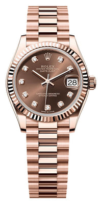 Thumbnail for Rolex Datejust 31mm 18K Everose Gold Chocolate Diamond Dial Fluted Bezel President Bracelet (Ref# 278275-0010) - WatchesOff5thWatch