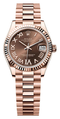 Thumbnail for Rolex Datejust 31mm 18K Everose Gold Chocolate Roman Diamond Dial Fluted Bezel President Bracelet (Ref# 278275-0025) - WatchesOff5thWatch