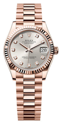 Thumbnail for Rolex Datejust 31mm 18K Everose Gold Silver Diamond Dial Fluted Bezel President Bracelet (Ref# 278275-0039) - WatchesOff5thWatch