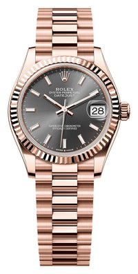 Thumbnail for Rolex Datejust 31mm 18K Everose Gold Slate Dial Fluted Bezel President Bracelet (Ref# 278275-0027) - WatchesOff5thWatch