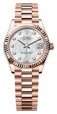 Thumbnail for Rolex Datejust 31mm 18K Everose Gold White Mother-of-Pearl Diamond Dial Fluted Bezel President Bracelet (Ref# 278275-0009) - WatchesOff5thWatch