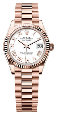 Thumbnail for Rolex Datejust 31mm 18K Everose Gold White Roman Dial Fluted Bezel President Bracelet (Ref# 278275-0019) - WatchesOff5thWatch