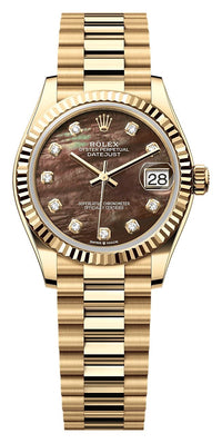 Thumbnail for Rolex Datejust 31mm 18K Yellow Gold Black Mother-of-Pearl Diamond Dial Fluted Bezel President Bracelet (Ref# 278278-0038) - WatchesOff5thWatch