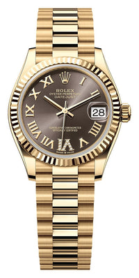 Thumbnail for Rolex Datejust 31mm 18K Yellow Gold Dark Grey Roman Diamond Dial Fluted Bezel President Bracelet (Ref# 278278-0032) - WatchesOff5thWatch
