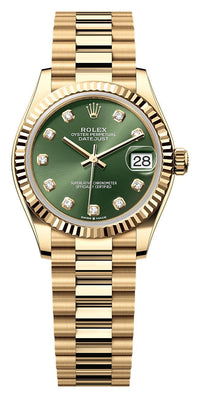 Thumbnail for Rolex Datejust 31mm 18K Yellow Gold Olive Green Diamond Dial Fluted Bezel President Bracelet (Ref# 278278-0011) - WatchesOff5thWatch