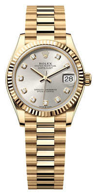 Thumbnail for Rolex Datejust 31mm 18K Yellow Gold Silver Diamond Dial Fluted Bezel President Bracelet (Ref# 278278-0034) - WatchesOff5thWatch